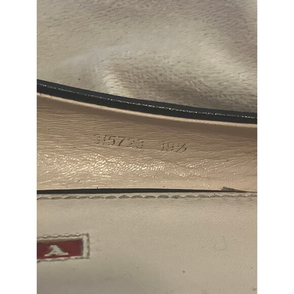 PRADA Bow Front Shoes w Chunky Block Heel Napa Leather Black 39.5 9.5 Gold Logo - Picture 12 of 12